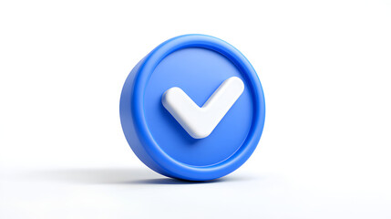 Blue verified 3d icon with white tick check mark isolated on white background. Verification badge. Social media user account verification Stock Illustration