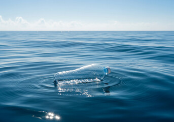 Naklejka premium Plastic Bottle Floating in Ocean – Marine Pollution Concept
