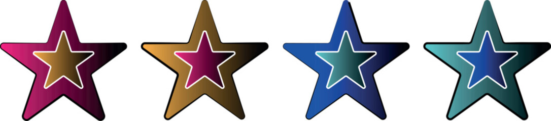 Obraz premium Shimmering Star Vector Icon Set – Sparkle and Shine Illustrations in Gradient Colors with Artistic Brush Vector Design