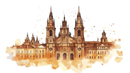 Obraz premium Cathedral of Santiago de Compostela. Cathedral of Santiago de Compostela watercolor vector illustration