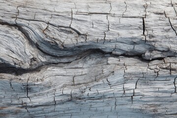 Close-up of weathered wood grain with deep cracks and subtle blue hues.