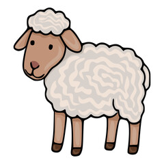 Adorable vector illustration of a cartoon sheep with brown legs and a fluffy, textured coat, perfect for children's books, greeting cards, or textile design.