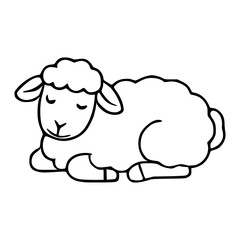 A charming vector illustration of a sleeping lamb, characterized by its simplified, cartoonish style and serene posture, perfect for children's books or textile designs.