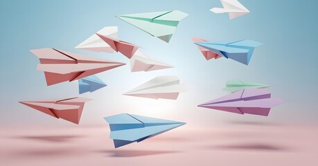 Paper Airplanes Flying in Formation