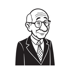 Old woman with formal suit black and white vector illustration for classic elegant portrait artwork