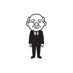 Old woman with formal suit black and white vector illustration for classic elegant portrait artwork