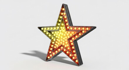 Obraz premium Illuminated star with warm gradient lights and dark gray frame on white background