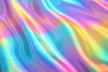 Obraz premium A vibrant, flowing fabric displaying an iridescent blend of pastel colors, creating a dreamy and dynamic visual effect.