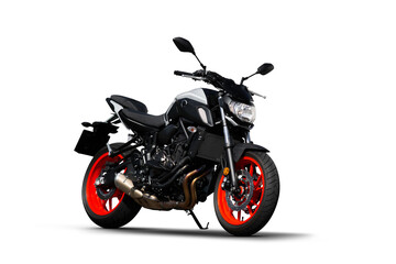 White sport motorcycle (naked streetfighter) three-quarter front view, isolated on transparent background © Jakub Sisulak