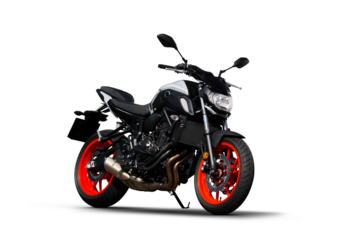 White sport motorcycle (naked streetfighter) three-quarter front view, isolated on transparent background