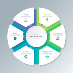 Infographic circle with 6 steps, parts, options. Cycle diagram that can be used for report, business analytics, data visualization, presentation, educational content.
