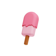 3D Ice Cream Popsicle – Pink Sweet Dessert Isolated on Blue Background