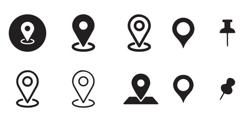 Location map pin icons set. Modern map marker collection. Pinpoint. Location pin icon. Map pin place marker. Map marker pointer icon. GPS location symbol. Flat style vector