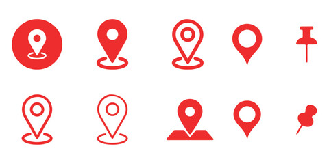 Location map pin icons set. Modern map marker collection. Pinpoint. Location pin icon. Map pin place marker. Map marker pointer icon. GPS location symbol. Flat style vector