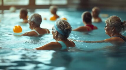 Senior Aqua Fitness Group – Gentle Water Exercise with Flotation Devices for Active Aging and Wellness Programs