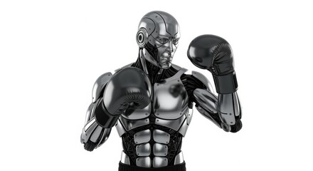 Futuristic Robot Boxer in Fighting Stance