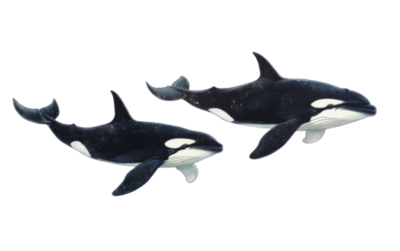 Eight killer whales swimming on white background,png - Powered by Adobe