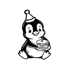 Fototapeta premium Cute penguin with birthday cake