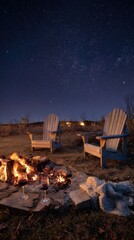 Cozy Campfire Under Starry Skies - Adirondack Chairs and Warmth.