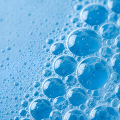 Blue liquid surface with bubbles macro abstract background