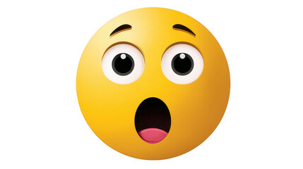 Fototapeta premium Surprised yellow emoji face with wide eyes and open mouth on isolated background