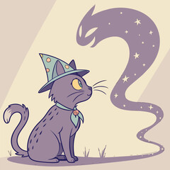A cute black cat and mouse cartoon vector illustration