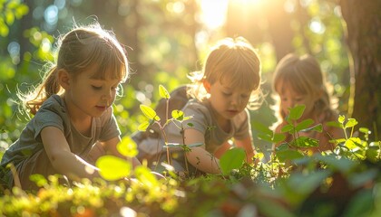 Children exploring nature, outdoor activities