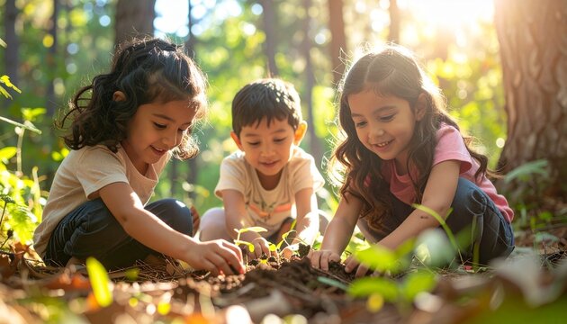 Children exploring nature, outdoor activities