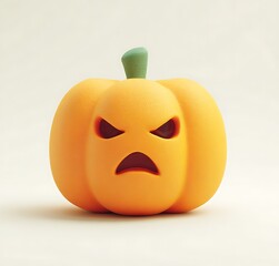 Pumpkin head emoji, angry expression, white background, simple design, cartoon style, cute appearance, simple shape,