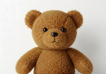 Obraz premium Adorable Brown Teddy Bear Isolated on White Background, Close Up Portrait. Soft toy, cuddly.