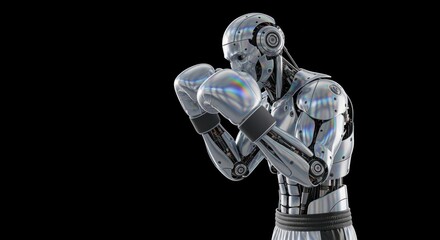 Naklejka premium Futuristic Robot Boxer in Fighting Stance