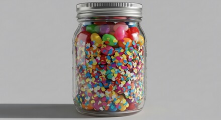 Jellybeans and Confetti: A Glass Jar Filled with Colorful Treats and Celebration