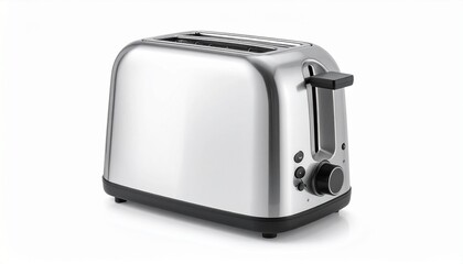 Compact toaster with stainless steel design modern breakfast kitchen appliance isolated on white background
