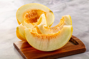 Ripe sweet juicy melon with slices