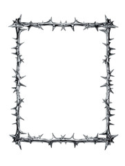 Barbed wire square frame isolated on transparent background