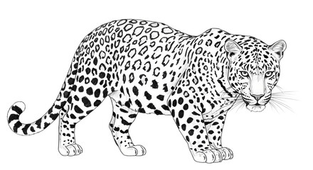 Fototapeta premium Elegant Snow Leopard Illustration Monochrome Wildlife Art isolated on transparent background