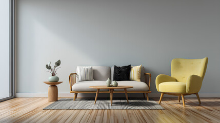 Empty living room Minimalist Style, Modern Scandinavian and minimalist living room interior