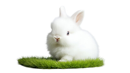 Obraz premium Fluffy Rabbit on Grass Isolated on Transparent Background