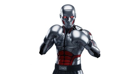 Fototapeta premium Futuristic AI Boxer Robot in Combat Stance