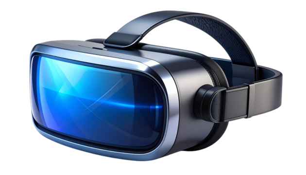 Silver virtual reality headset on black