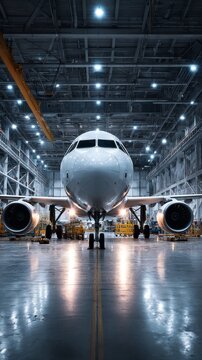 Aerospace Technology and Aviation Industry Concept Featuring Jet Aircraft Undergoing Maintenance Inspection