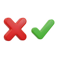 cross and check mark symbol set. right and wrong concept. 3d icons render illustration isolated on transparent background. cutout