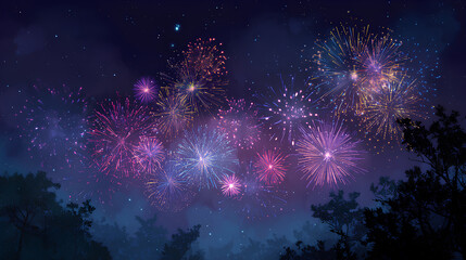 Fototapeta premium fireworks with a night sky illustration. Stock Illustration