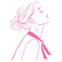 Print Female Silhouette with Ribbon Over Chest