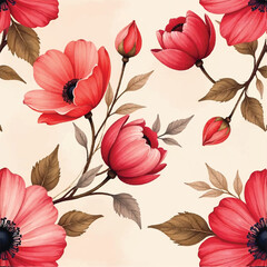 Seamless floral pattern, fabric style, hand-drawn background design 
