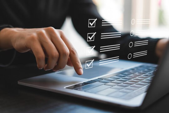 Digital Checklist on Laptop with Feedback Collection for Data Analysis and Business Compliance