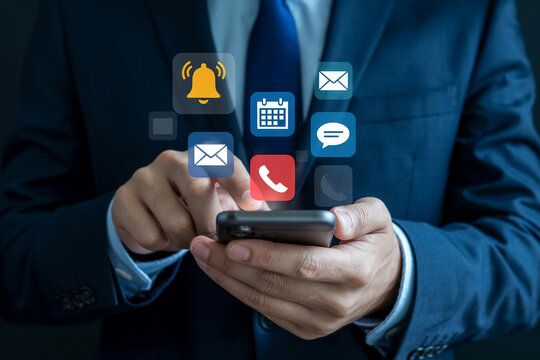 Business Communication Icons on Smartphone Screen for Notifications and Connectivity in Corporate World