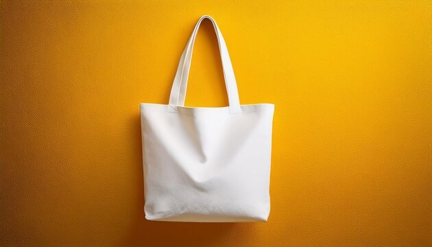 white tote bag on yellow wall