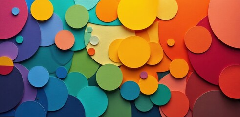 Vibrant rainbow circles overlapping in a textured abstract design