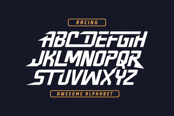 Aggressive italic display font with a modern, sporty feel. A complete vector alphabet for dynamic graphic design projects